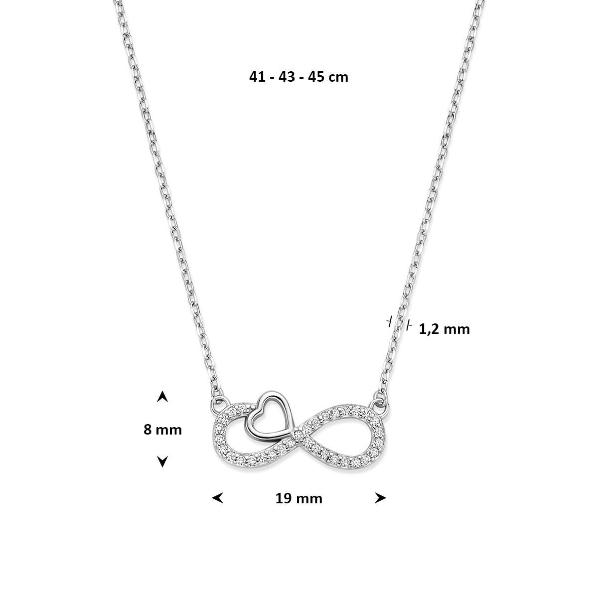 Collier en argent 925 rhodié avec infini, cœur et zircone