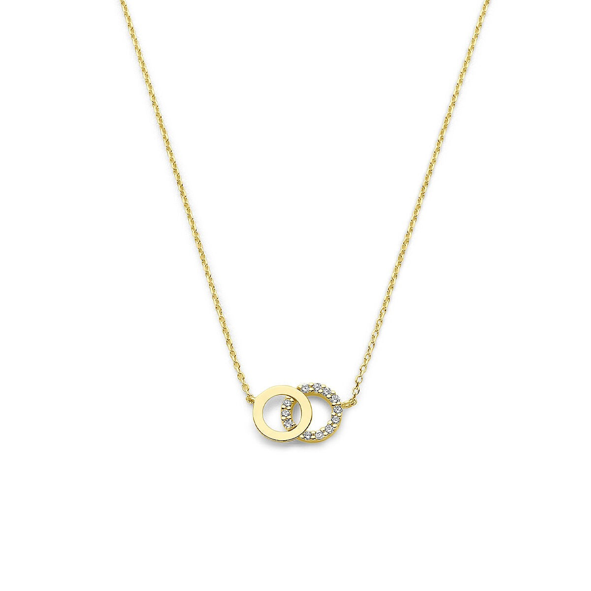 Collier en or jaune 9 carats avec deux anneaux, l'un serti de zirconium.