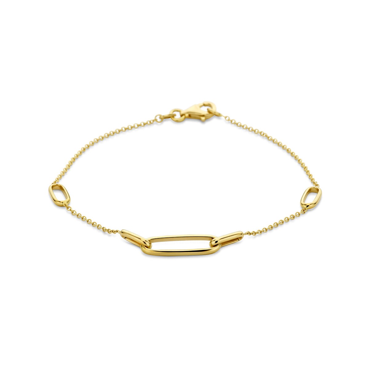 Bracelet en or 14 carats avec un design de maillons fins de 1,2 mm.