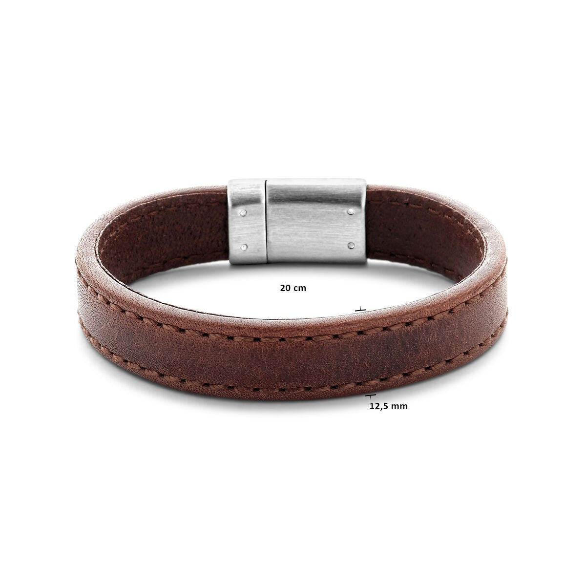 Bracelet pour homme en cuir brun foncé avec acier inoxydable