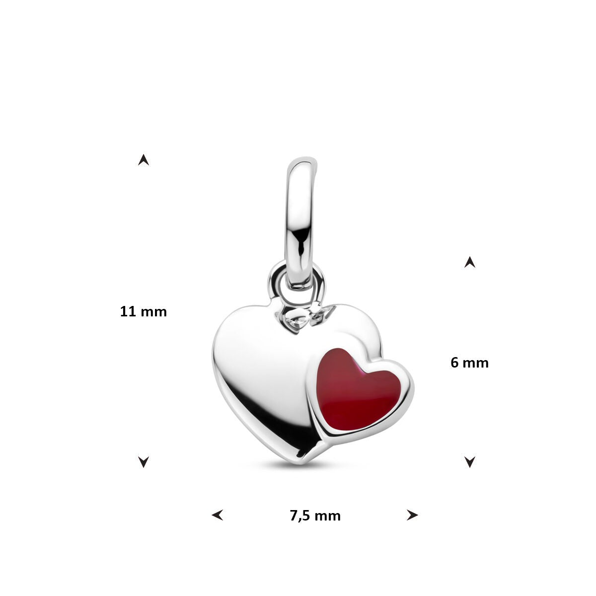 Pendentif pour enfant en argent en forme de cœur avec émail rouge – détail affectueux