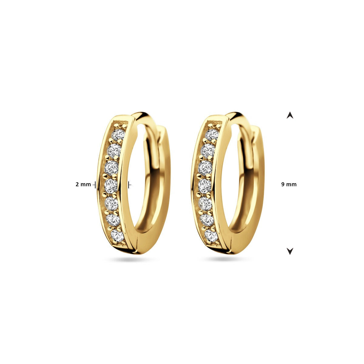 Créoles en argent plaqué or avec zircone – 9 mm scintillement en couleur or
