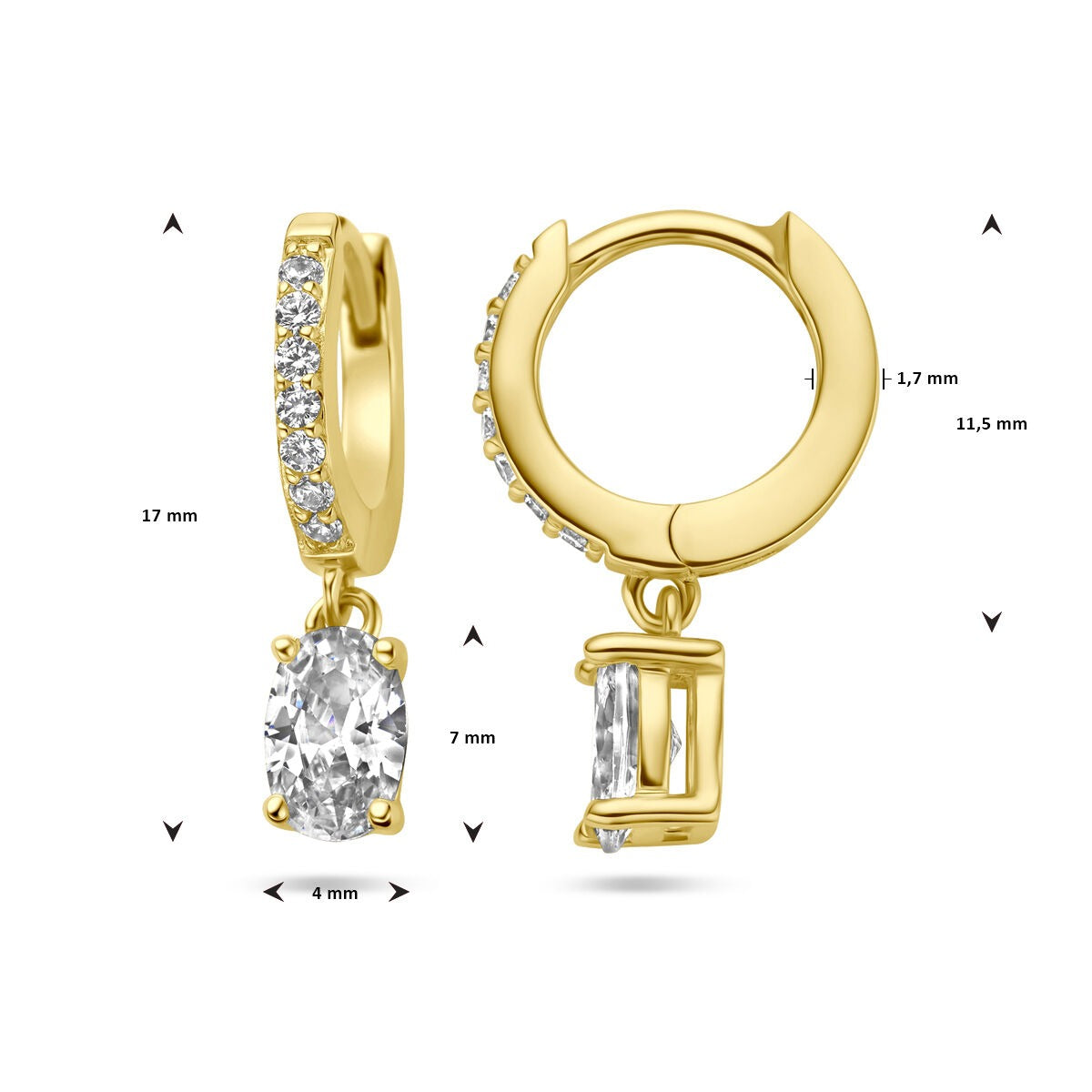 Boucles d'oreilles pour femme en argent plaqué or – zircone taillée ovale en sertissage entourage