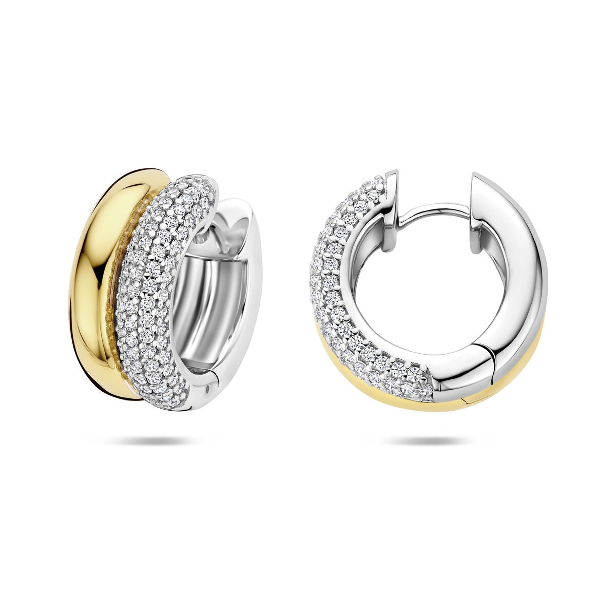 Créoles plaqué or argent pour femme avec zircone – créoles bicolores 17.5 mm