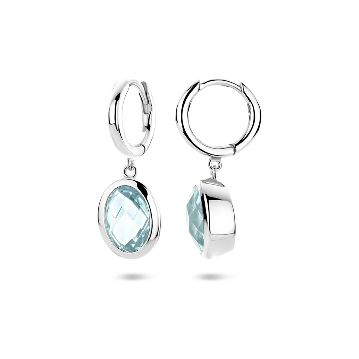 Créoles rhodiées en argent avec topaze bleu ciel – 26 mm