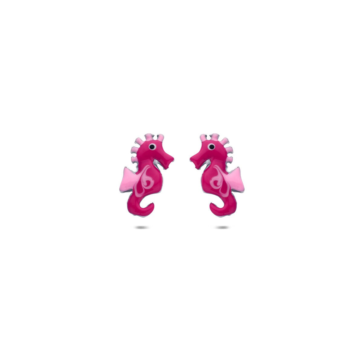 Boucles d'oreilles en argent rhodié en forme de hippocampe rose.