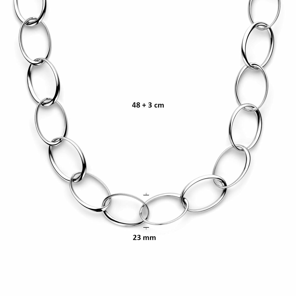 collier 23 mm 48 + 3 cm argent rhodié