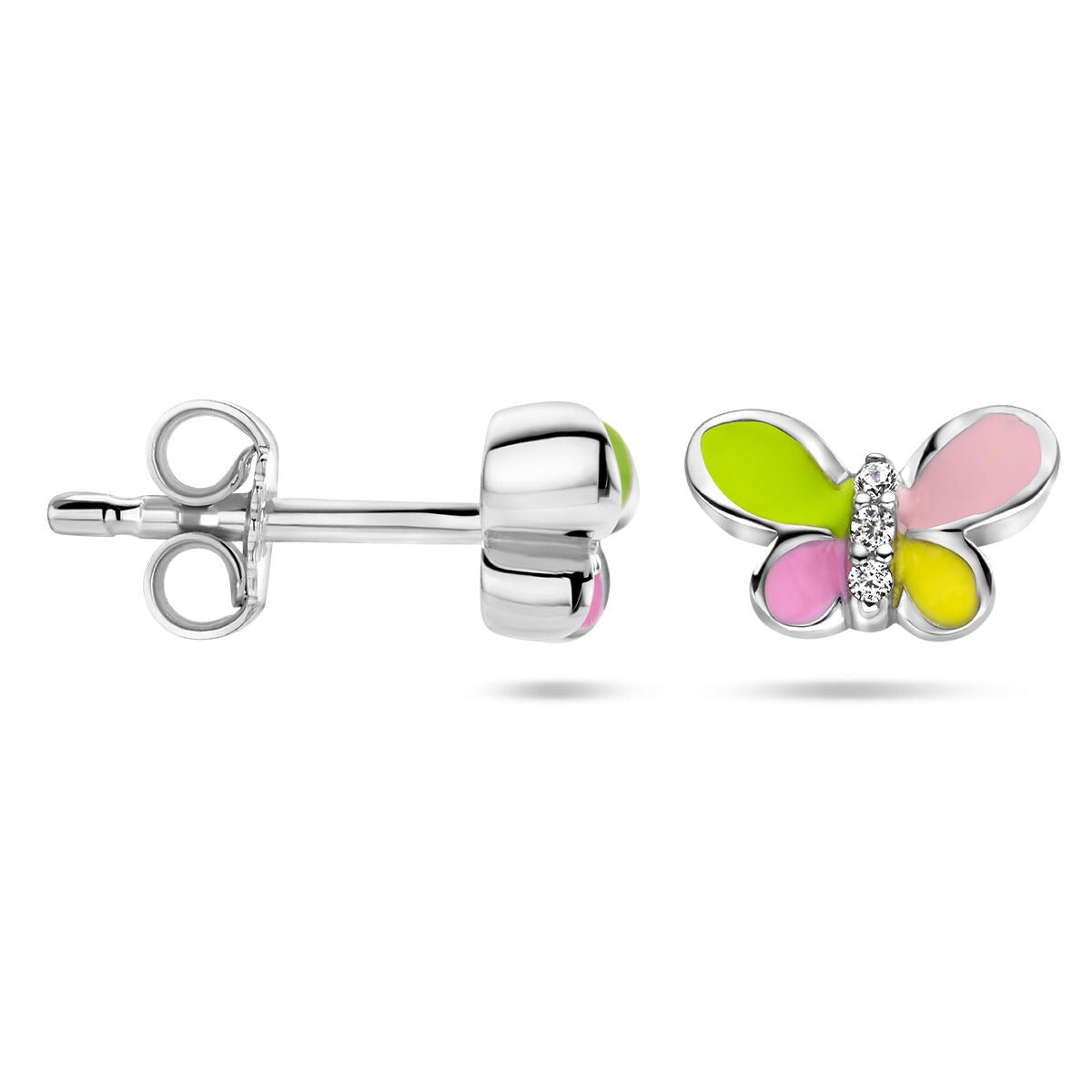Puces d'oreilles papillon en argent rhodié avec zircone 925