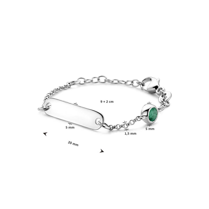 Gerhodineerde 925 zilveren kinder graveerarmband met smaragd