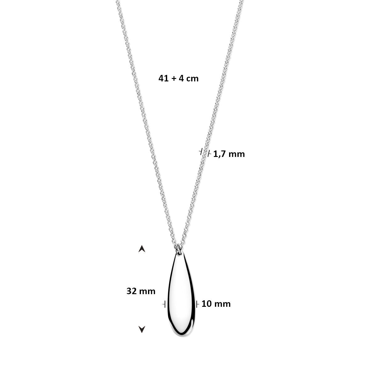Collier en argent pour femme avec pendentif en forme de goutte – rhodié 925 41 + 4 cm