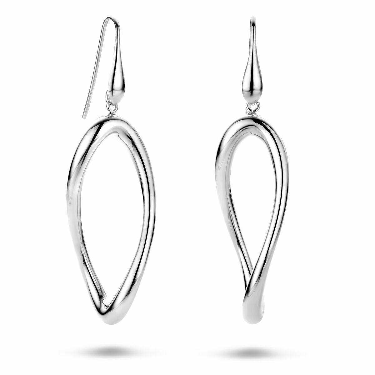 Boucles d'oreilles en argent rhodiées avec forme organique 65 mm