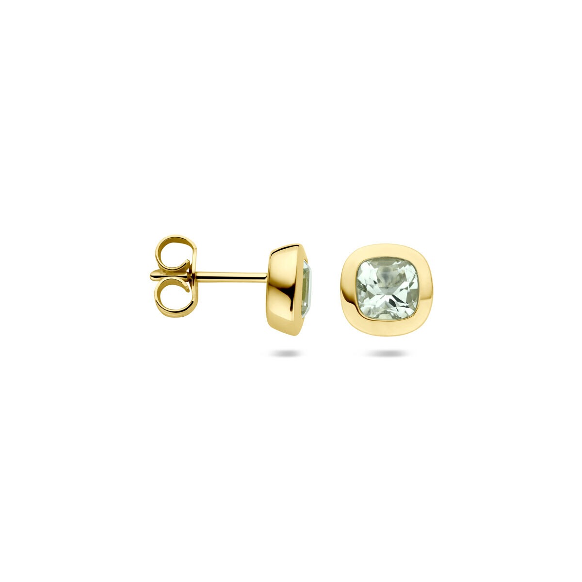 puces d'oreilles en or jaune 14k avec améthyste verte