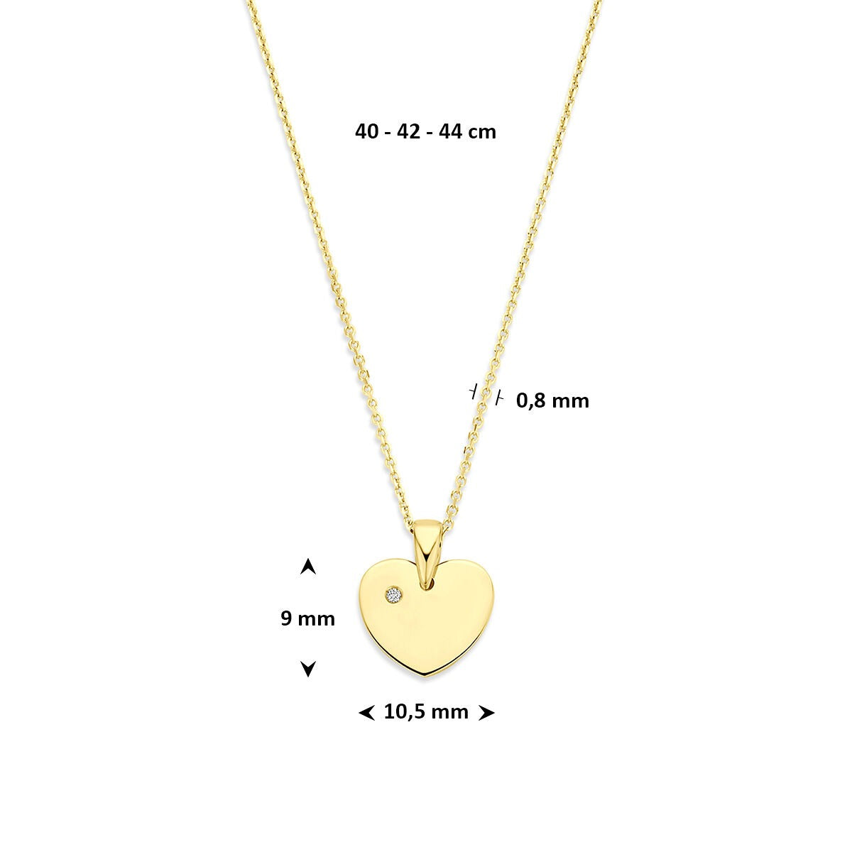 Collier en or jaune 14k avec cœur et diamant cultivé en laboratoire