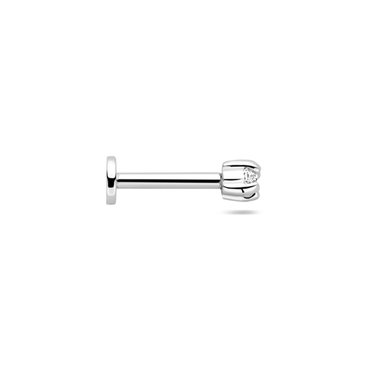 Piercing à dos plat en argent avec zircone – Rhodié argent 925