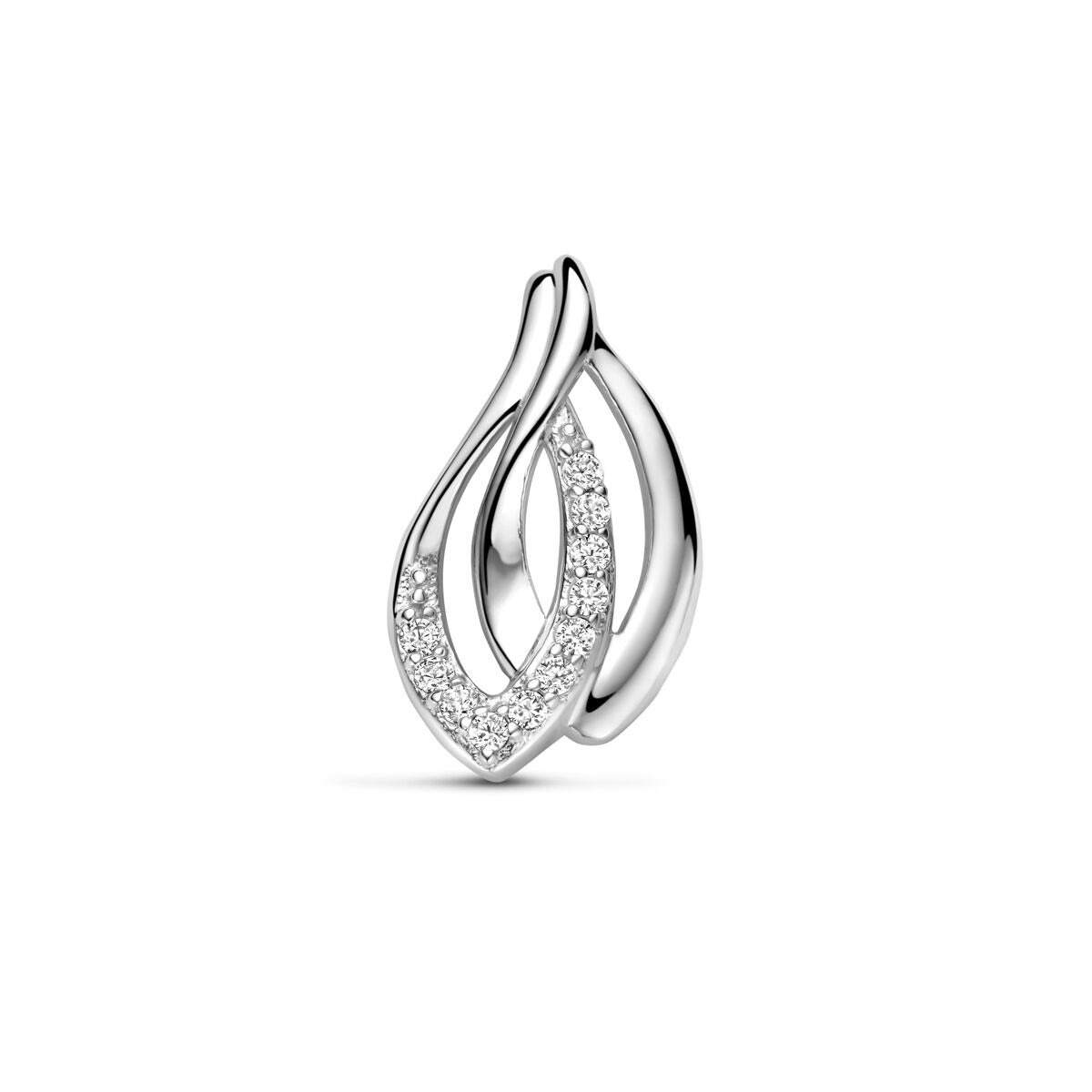 Pendentif en argent rhodié 925 avec une entourage de zirconia, en forme de goutte.