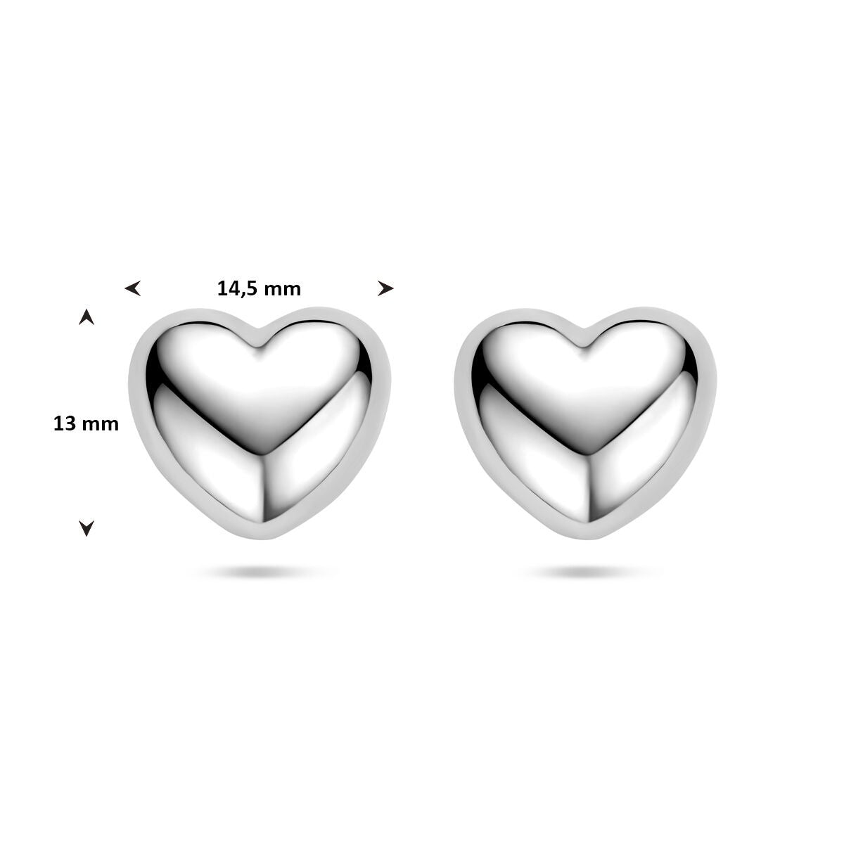 Puces d'oreilles en argent en forme de cœur rhodiées 13 mm