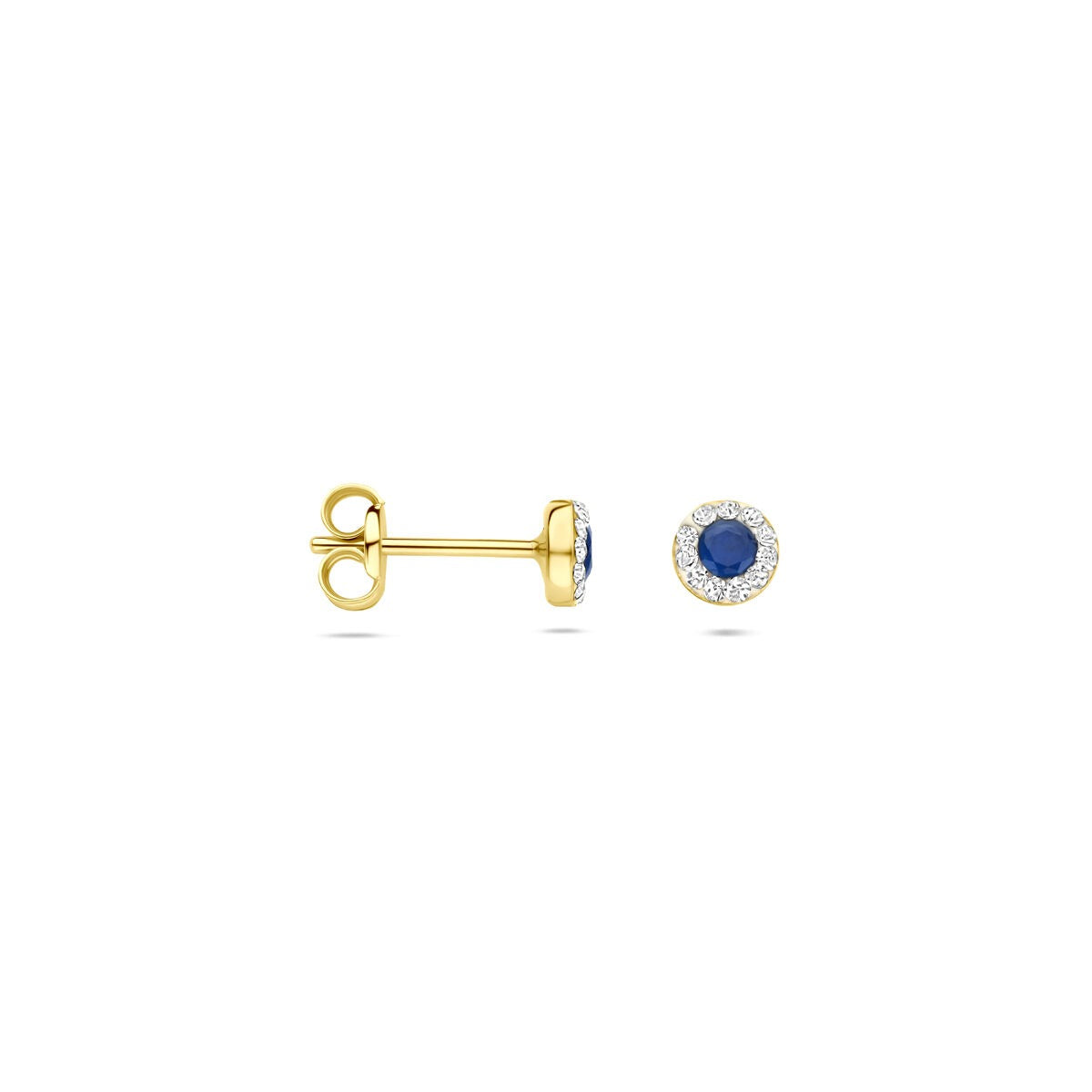puces d'oreilles en or jaune 14k avec saphir synthétique et Swarovski – 4,5 mm