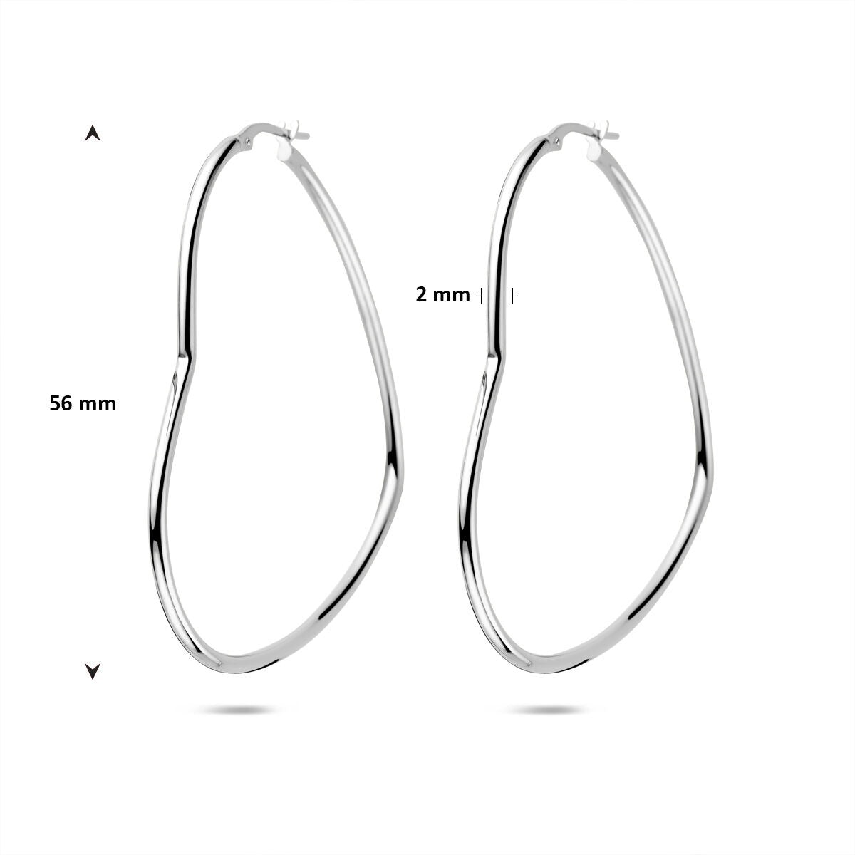 Créoles en argent en forme de cœur – rhodiées argent 925