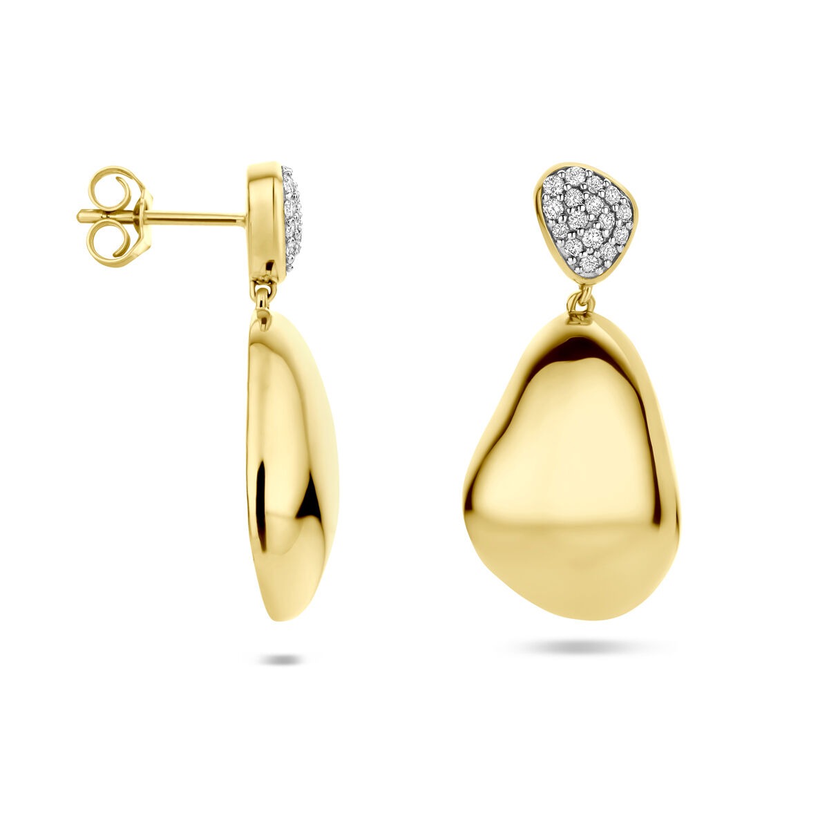 Boucles d'oreilles en or jaune 14k avec diamant – 0.20ct (2x 0.10ct) h si 27 mm