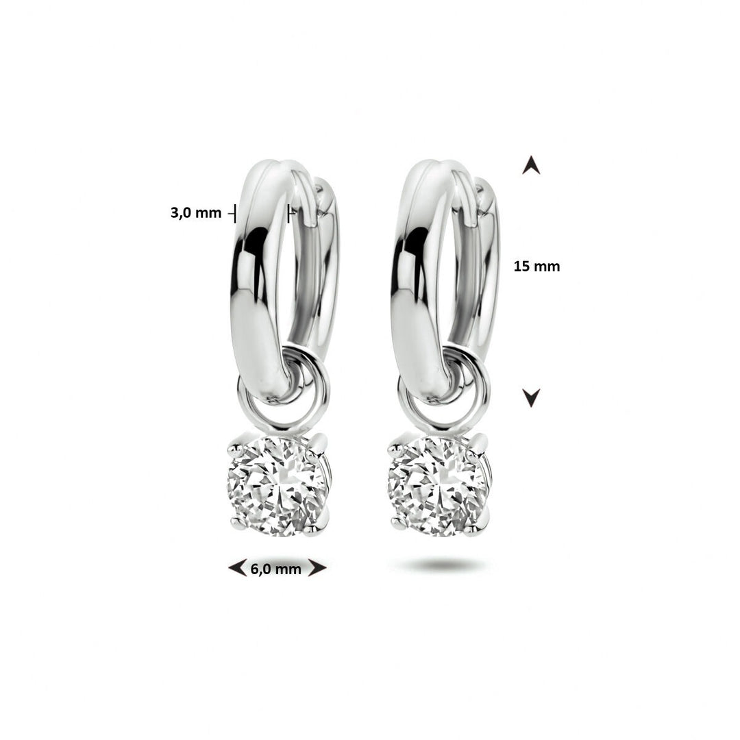 Zilveren klapoorringen met zirkonia hanger – gerhodineerd 925 zilver
