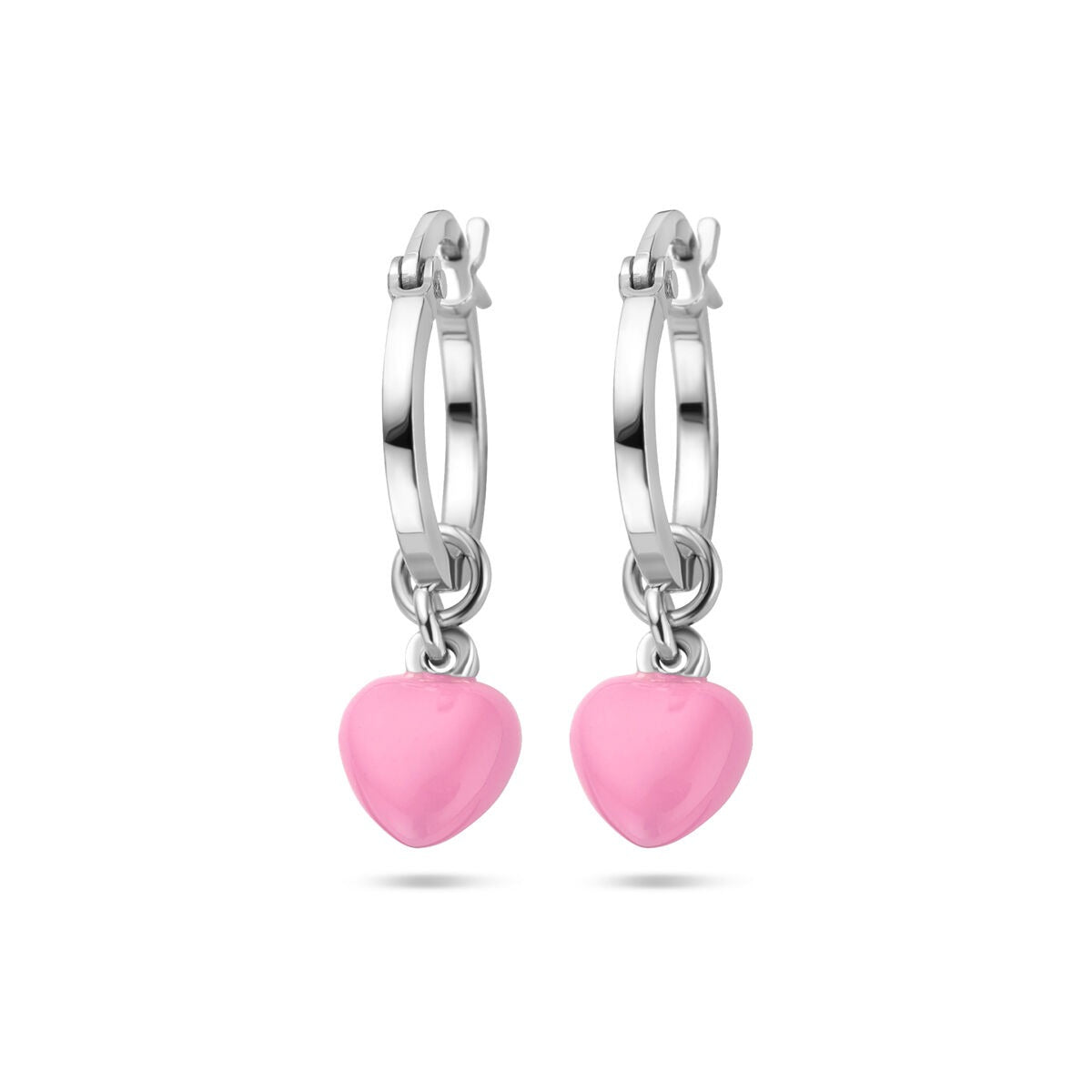 Boucles d'oreilles pour enfant en argent – rhodiées avec un cœur en émail rose