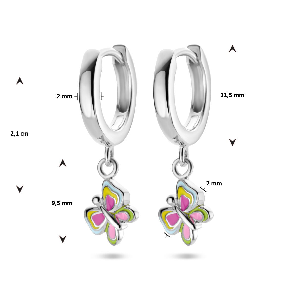 Créoles en argent pour enfant avec papillon – émail coloré