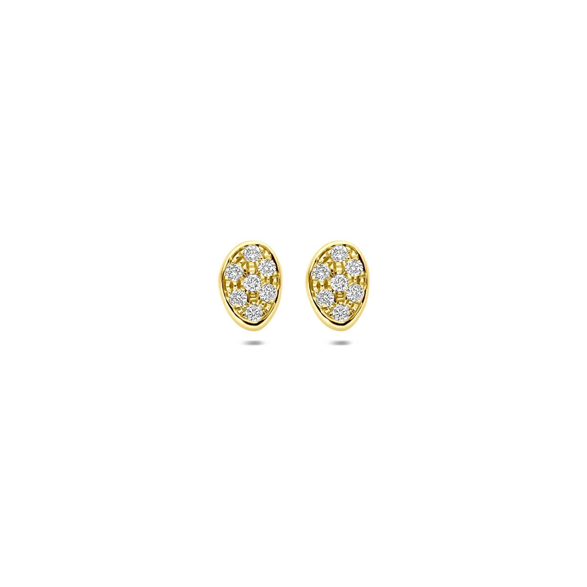 Boucles d'oreilles en or jaune 14 carats avec diamants sertis en pavé, de forme ovale.