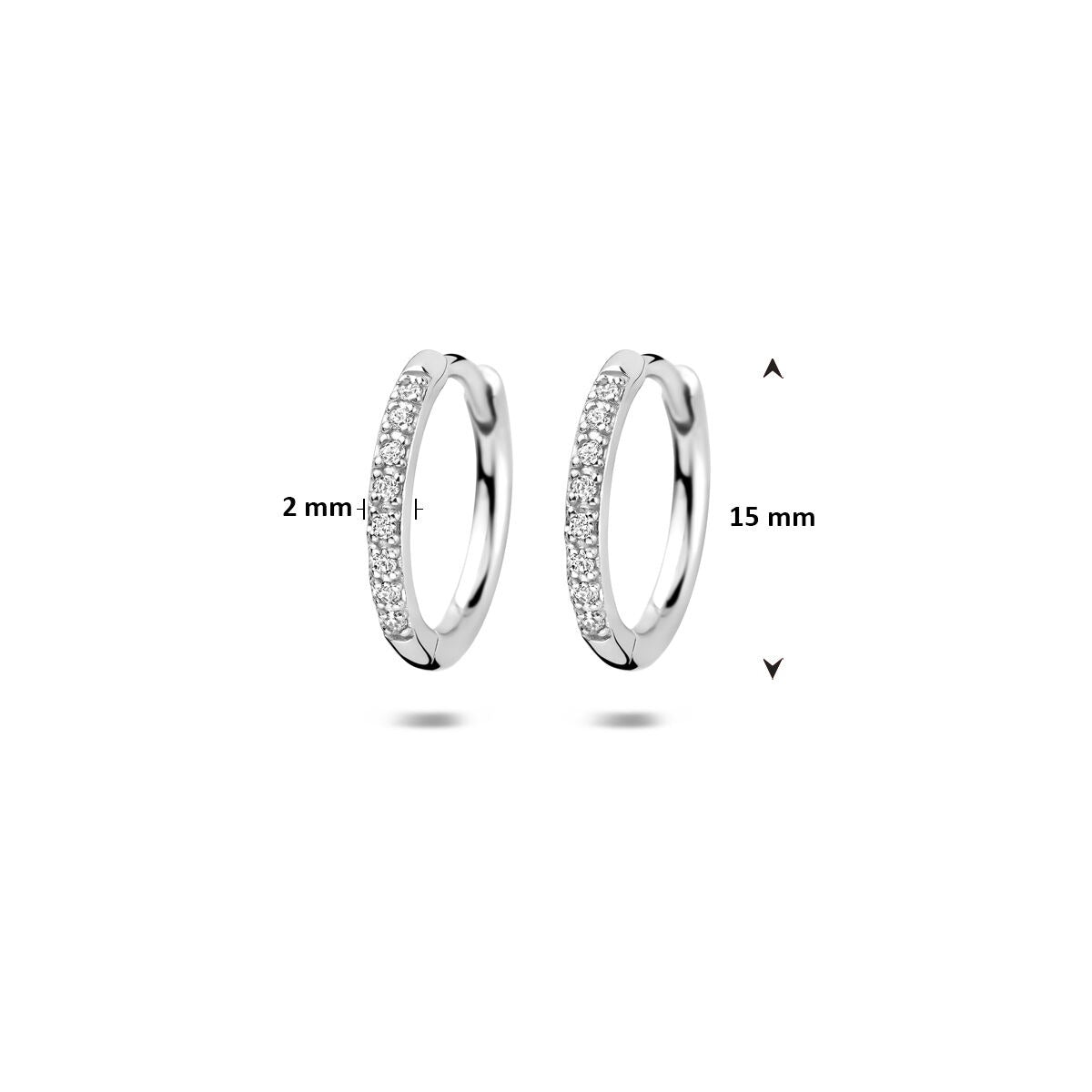 Créoles en argent avec zircone – rhodié argent 15 mm