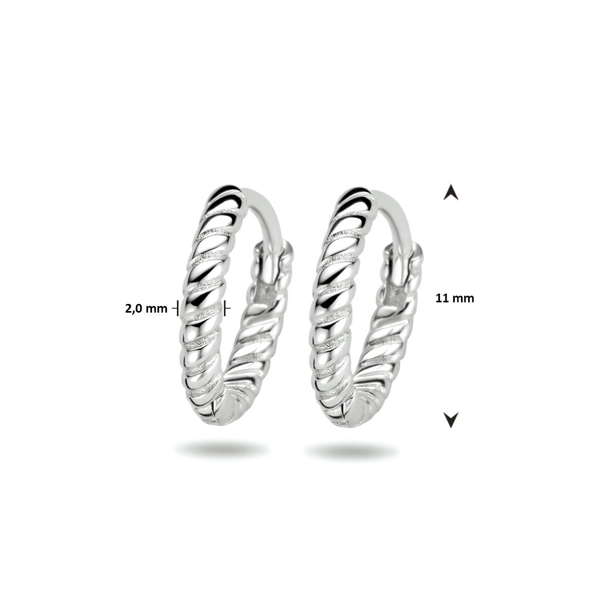 Boucles d'oreilles en argent pour femme – rhodié argent 925, design torsadé 11 mm
