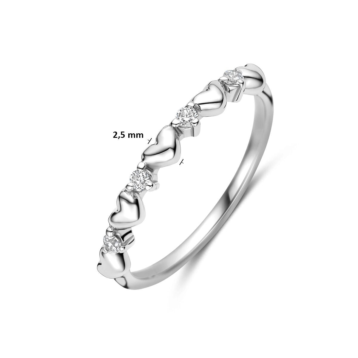 bague cœurs zircone argent rhodié