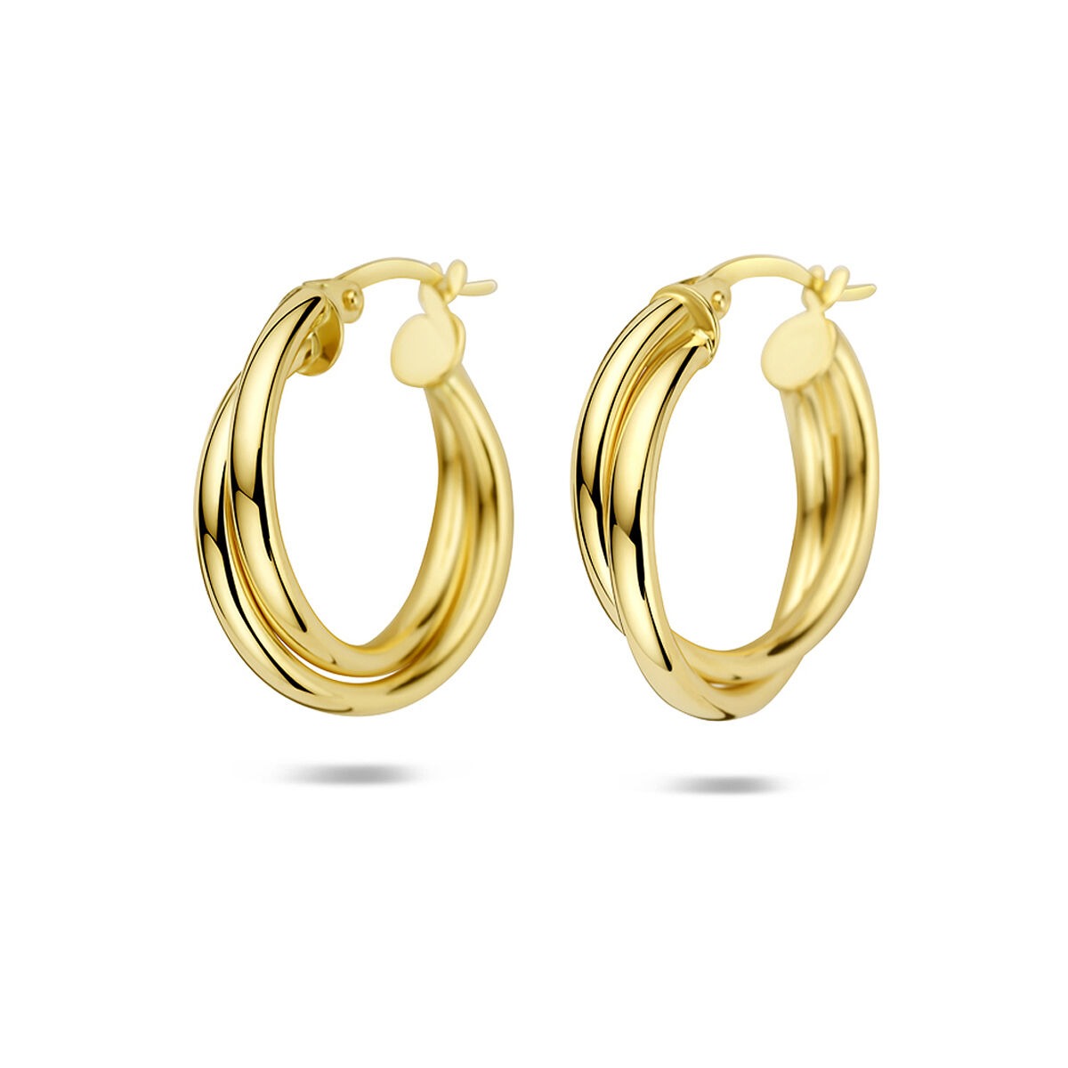 Boucles d'oreilles en or jaune 14 carats avec un design ondulé et brillant.