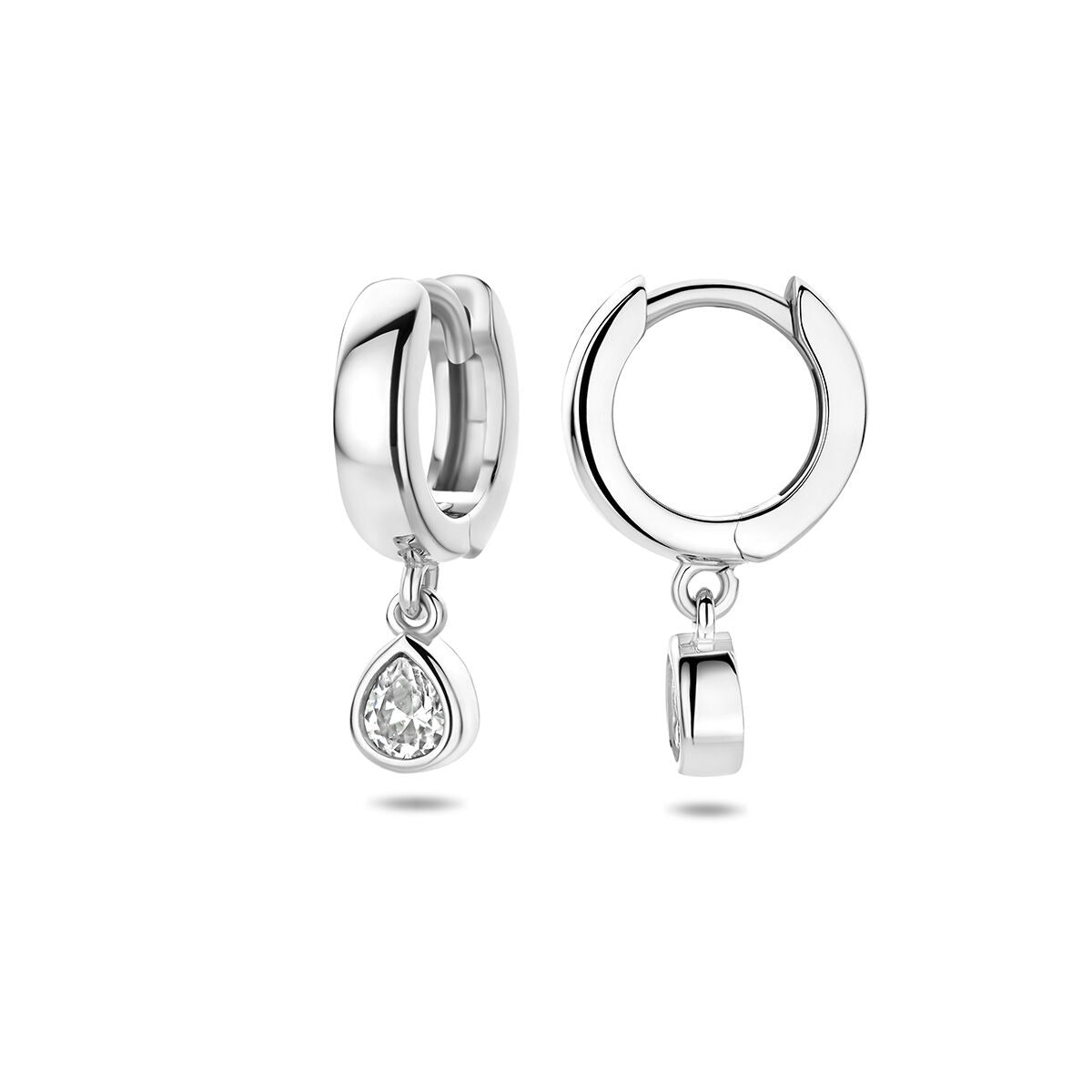 Créoles rhodiées en argent 925 avec zircone en forme de poire