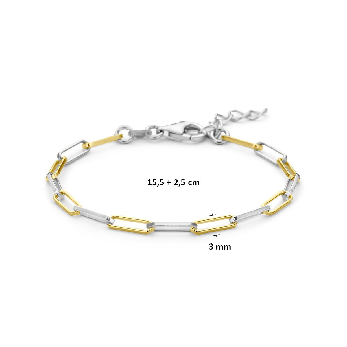 Bracelet en argent 925 plaqué or et rhodié en forme de paperclip