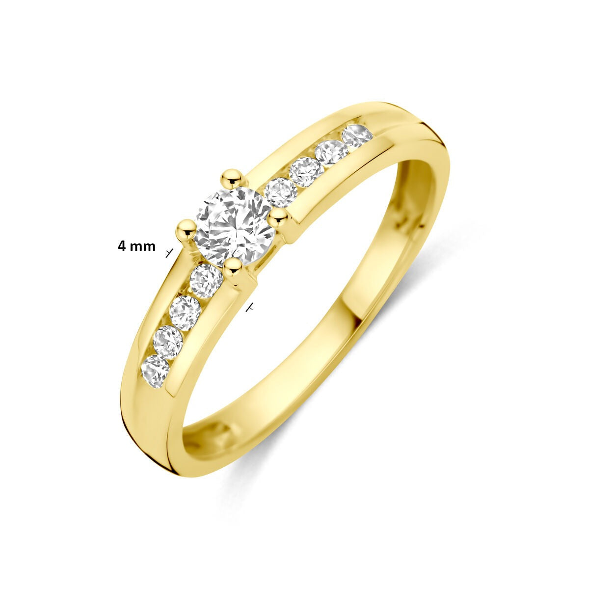 Bague de fiançailles en or – or jaune 9k avec zircone, 4 mm de large