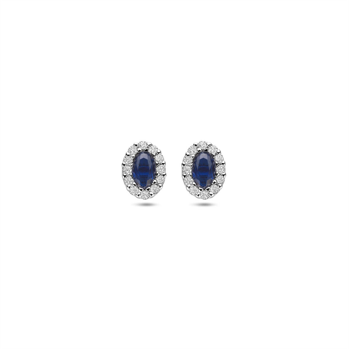 Boucles d'oreilles en argent rhodié avec saphir et zircon.