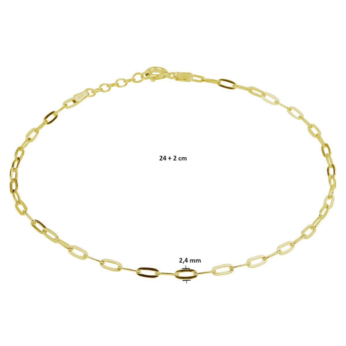 Bracelet de cheville plaqué or argent pour femme – or jaune sur argent 925 avec maille ancre
