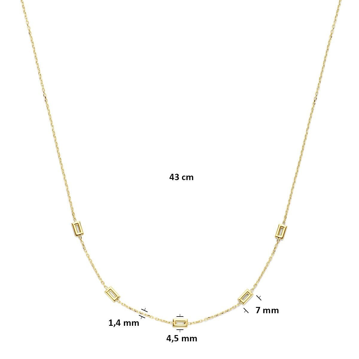 Collier pour femme en or jaune 14k avec mailles fines – 43 cm