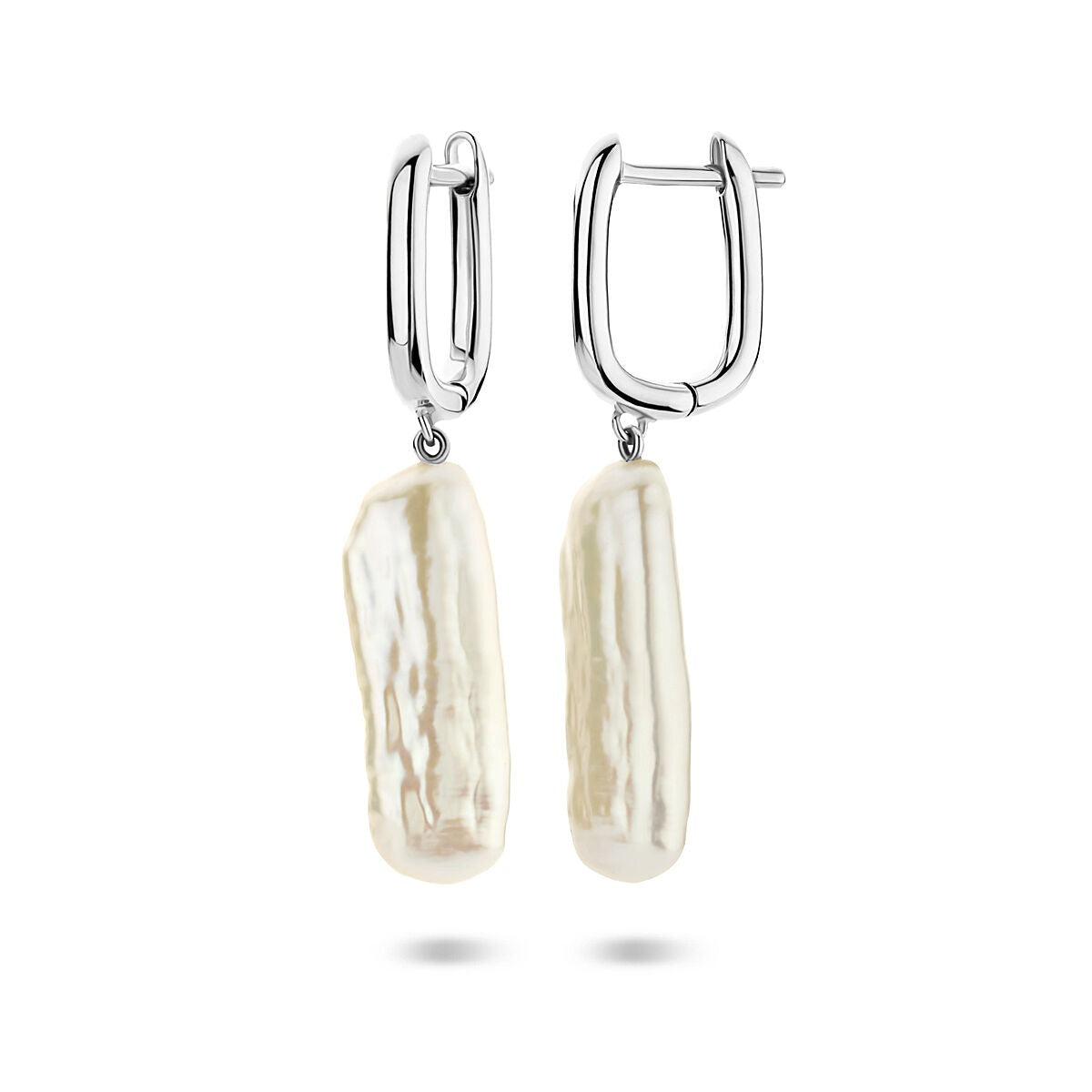 Boucles d'oreilles créoles en argent avec perle – rhodié argent 925, 38 mm