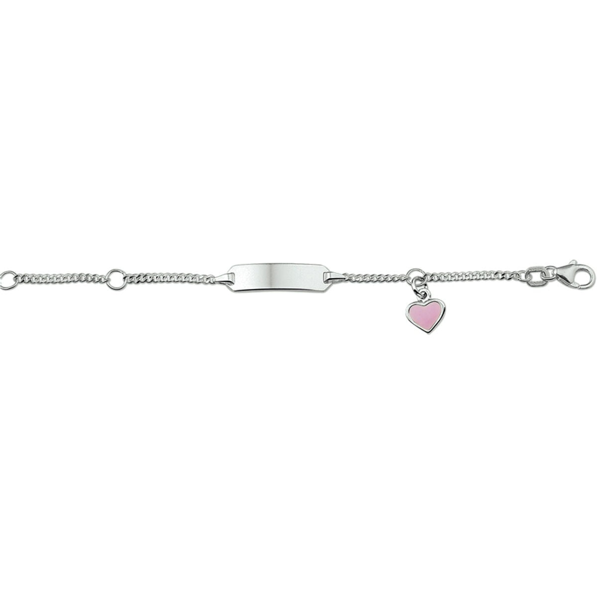 bracelet en acier rhodié avec plaque émaillée en forme de cœur 5,0 mm argent