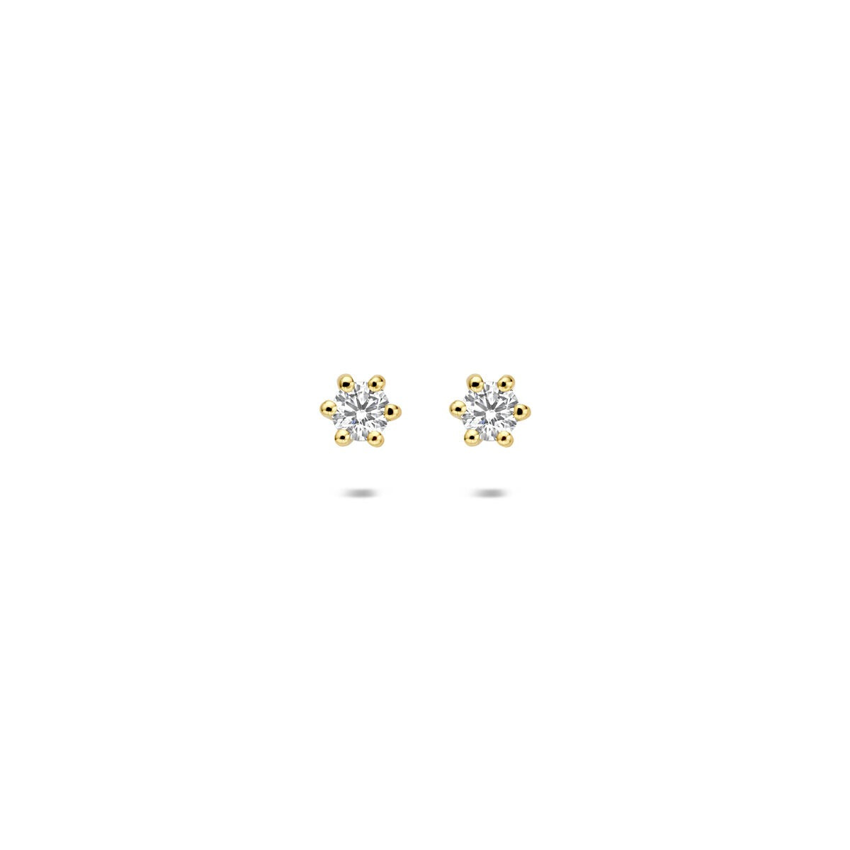 Boucles d'oreilles en or jaune 14 carats avec diamant cultivé en laboratoire, en forme de fleur.