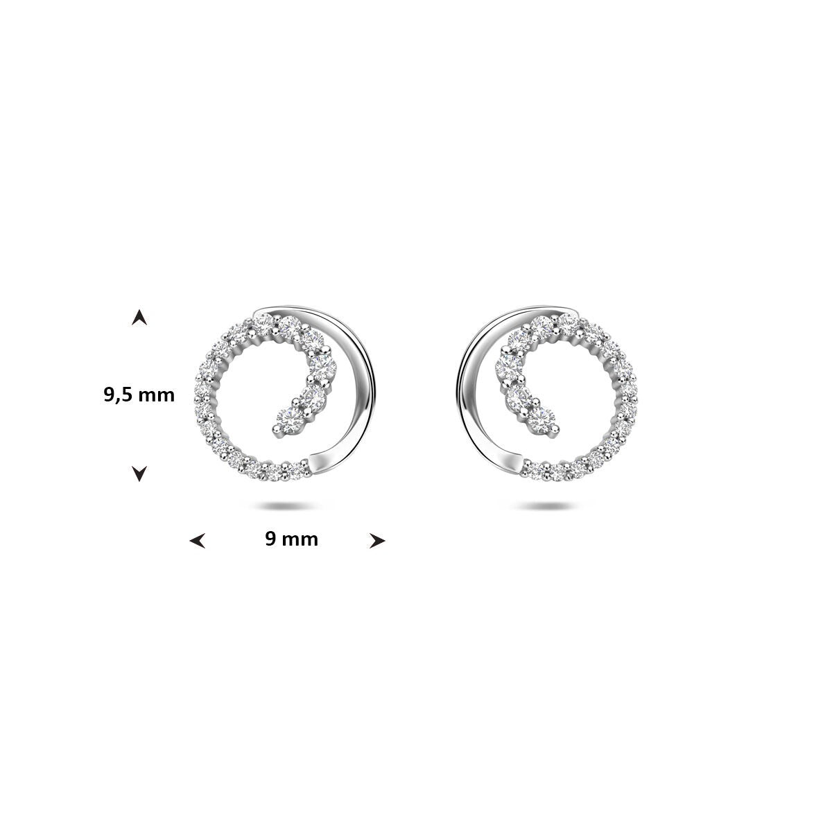 Puces d'oreilles en argent avec zircone - entourage taillé en brillant 9,5 mm