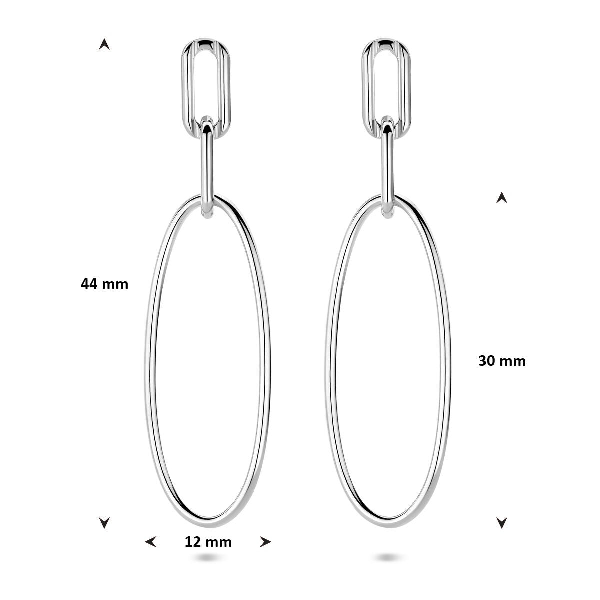 Boucles d'oreilles ovales rhodiées argent 44mm
