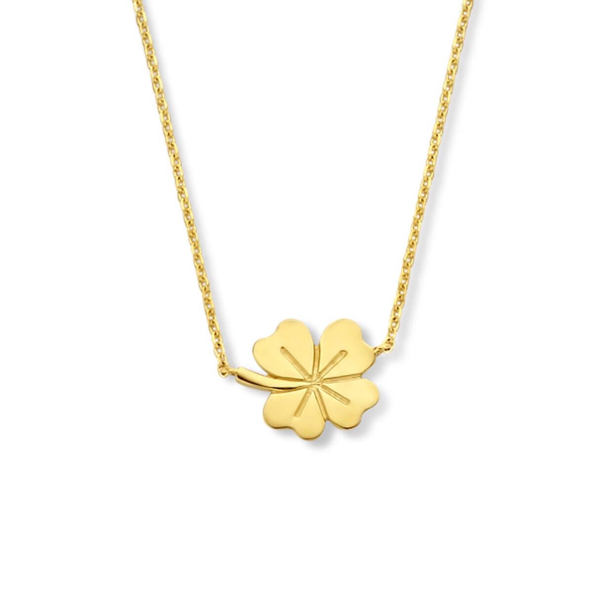 Collier en or jaune 9 carats avec pendentif en forme de trèfle.