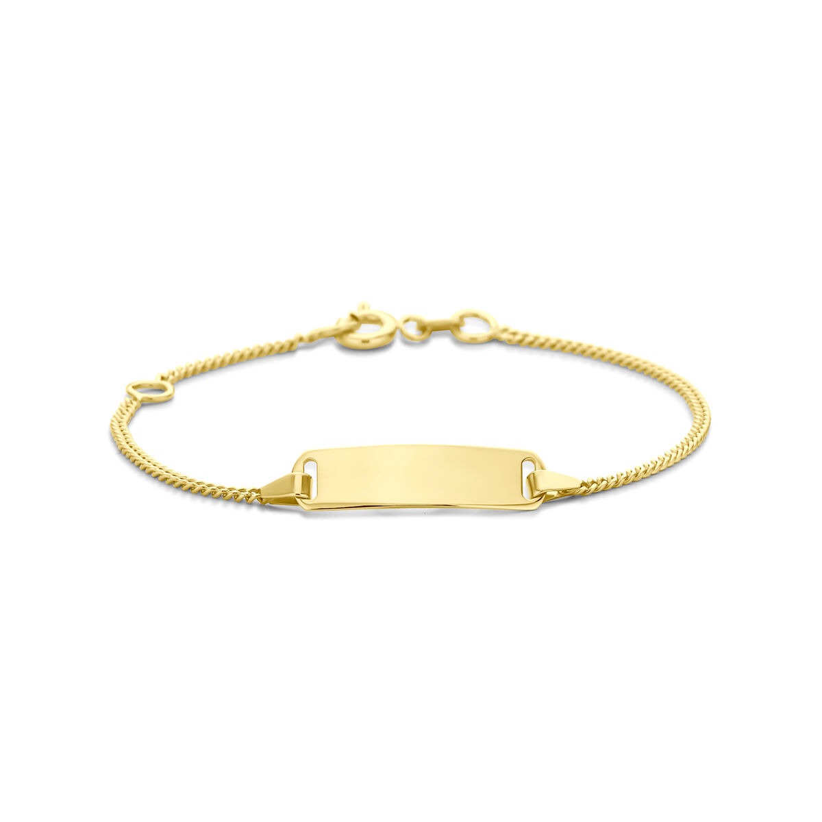 Bracelet en or jaune 14 carats avec plaque gravable, chaîne torsadée.