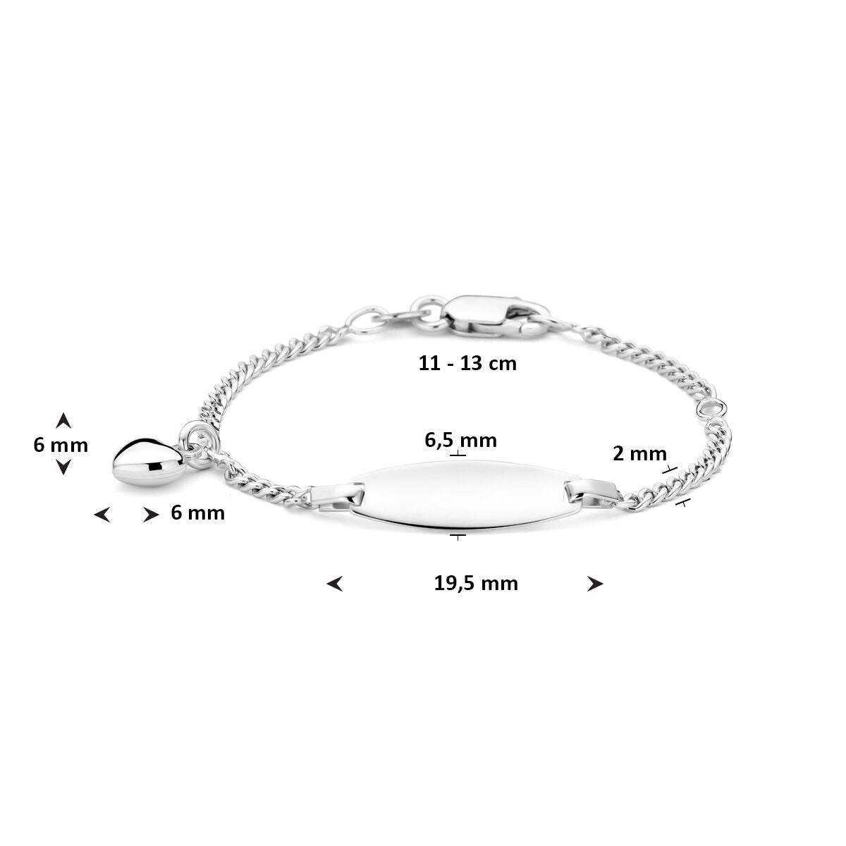 Bracelet en argent à graver avec cœur – taille enfant