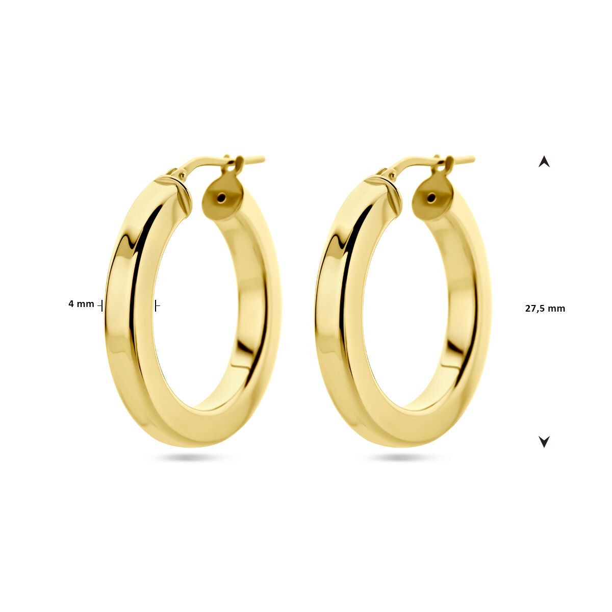 Créoles en argent plaqué or pour femme – or jaune sur argent 925, design plat 27,5 mm
