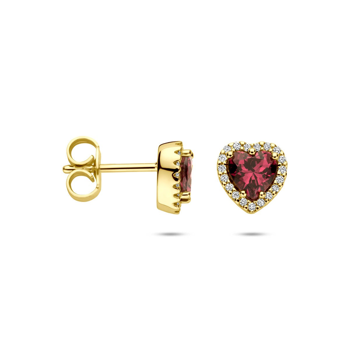Puces d'oreilles en or jaune 14k avec cœur en rhodolite et diamant – 0.10ct