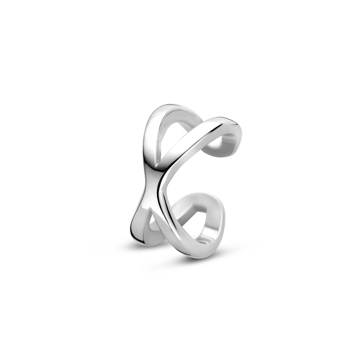 Ear cuff en argent rhodié en forme de croix, avec un design moderne et épuré.