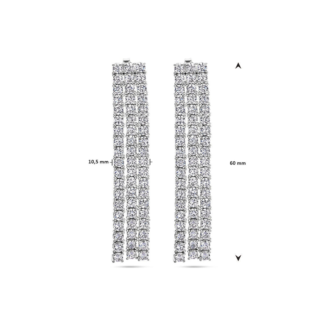 Zilveren dames oorhangers met zirkonia – gerhodineerd 60 mm