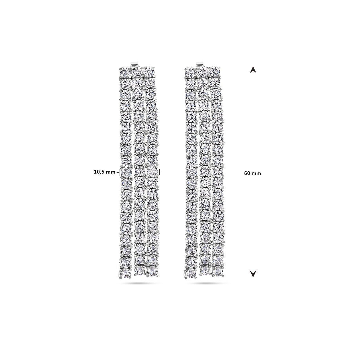 Boucles d'oreilles en argent pour femme avec zircone – rhodiées 60 mm
